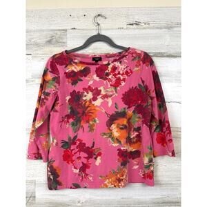 Talbots Womens M Pink Multi Floral Bateau Neck 3/4 Sleeve CasualBlouse Top